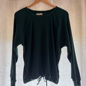 Madewell Forest Green Ribbed Long-Sleeve Drawstring Sweatshirt